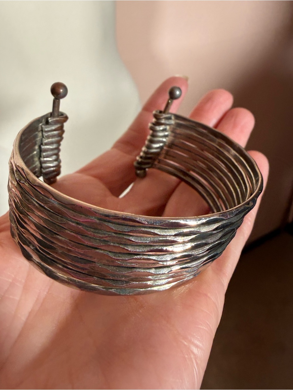 Vintage sterling silver Hammered southwestern rustic wide Cuff Bracelet